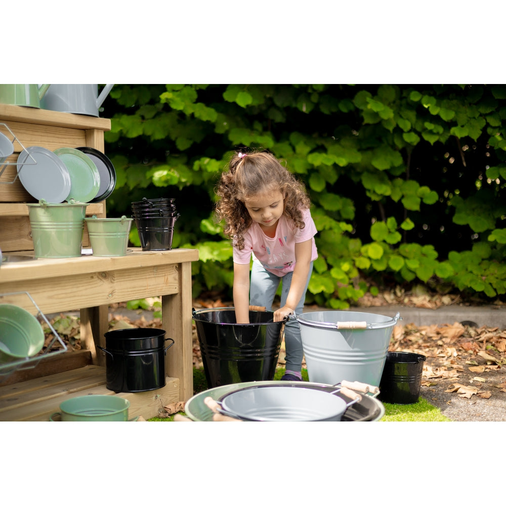 Bucket 12lt with wooden handle Black