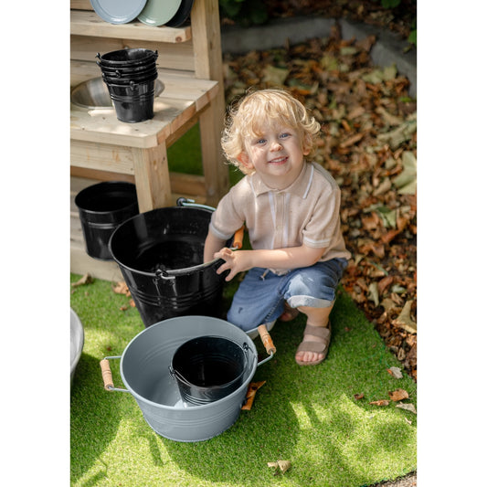 Set of 3 Metal Bowls with handles (Grey Sage and Cream)