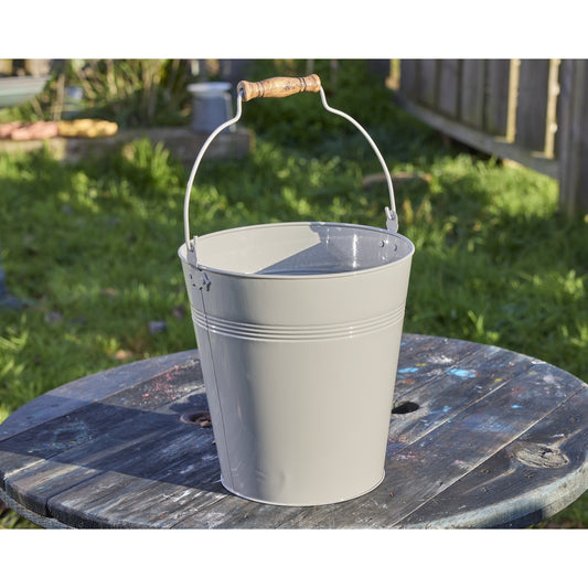 Bucket 12 Litre with wooden handle Pebble Grey